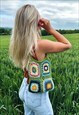 GREEN HANDMADE CROCHET SHOULDER TOTE BAG FOR SUMMER FESTIVAL