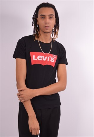 LEVIS MENS VINTAGE T-SHIRT TOP MEDIUM BLACK 90S