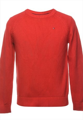 VINTAGE TOMMY HILFIGER RED 1990S JUMPER - L