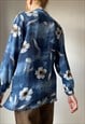 VINTAGE BLUE ABSTRACT FLORAL 90S BLOUSE SIZE SMALL/MEDIUM