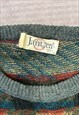 VINTAGE KNITTED JUMPER ABSTRACT PATTERNED GRANDAD SWEATER