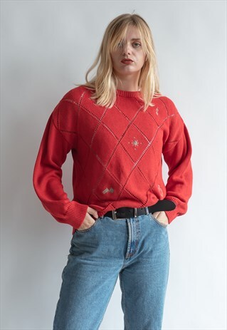 VINTAGE 80S MINIMAL JUMPER IN RED