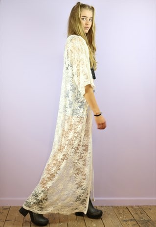 CREAM LACE LONG KIMONO