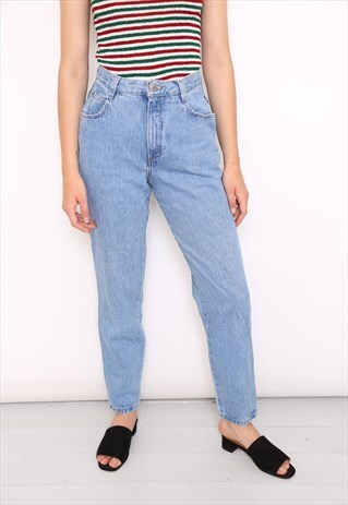 VINTAGE BLUE DENIM HIGH WAISTED MOM JEANS