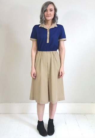 VINTAGE 80'S TWO TONE BLUE AND NUDE SHIRT DRESS