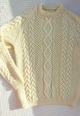 Vintage Hand Knitted Irish Pure Wool Aran Jumper