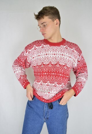 VINTAGE RED WINTER CHRISTMAS 80'S SWEATSHIRT / UNISEX