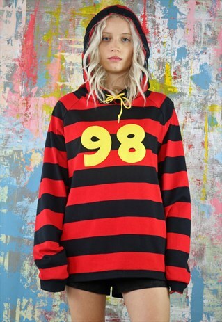 PERSONALISED HOODIE IN RED AND BLACK STRIPES