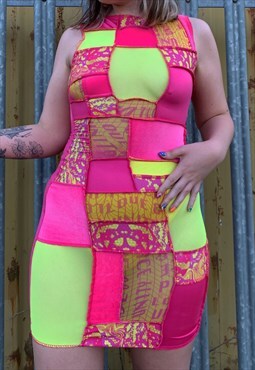 Graphic Psychedelic Print Reworked Patchwork Festival Dress