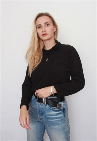 VINTAGE 90S BLACK 1/4 ZIP FLEECE JACKET