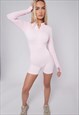 JUSTYOUROUTFIT LONG SLEEVE ZIPPED PLAYSUIT PINK