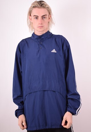 ADIDAS MENS VINTAGE PULLOVER JACKET XXL NAVY BLUE 90S