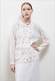 VINTAGE 60S COTTAGE WHITE FLORAL EMBROIDERY KNITTED CARDIGAN