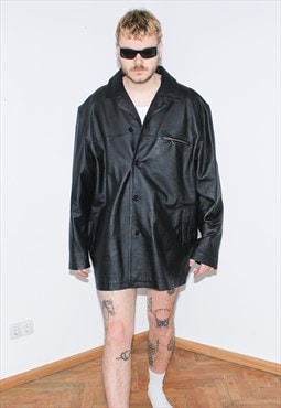 Vintage 90s oversized leather jacket in black