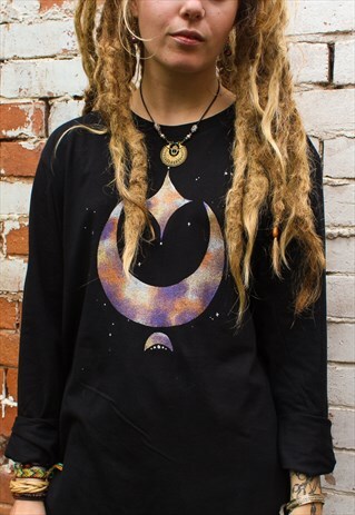 HANDPAINTED METALLIC CRESCENT MOON LONG SLEEVED TOP