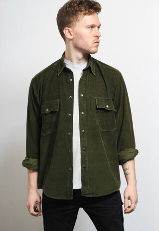 VINTAGE CORDUROY CORD SHIRT GREEN