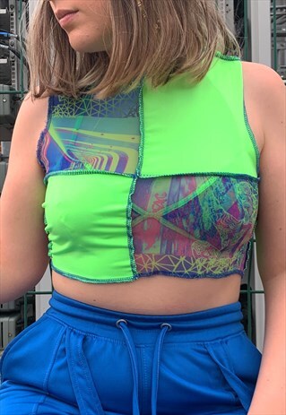 Y2K RAVER REWORKED SQUARE PATCHWORK FESTIVAL TANK TOP