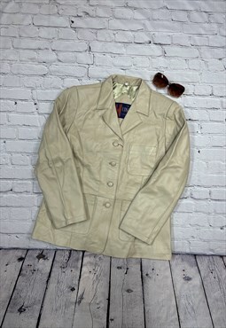 Vintage Beige Leather Jacket Size 14