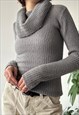 VINTAGE 00'S CASUAL GREY CHUNKY RIBBED COWL NECK KNIT JUMPER