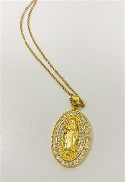 Gold Plated Zircon Virgin Mary Icon Necklace