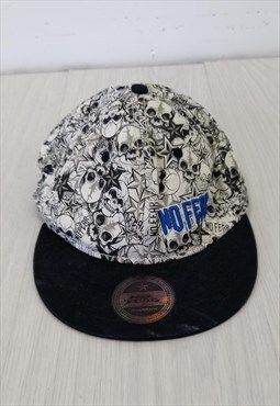 00s No Fear Baseball Snapback Cap Black White Skull Print