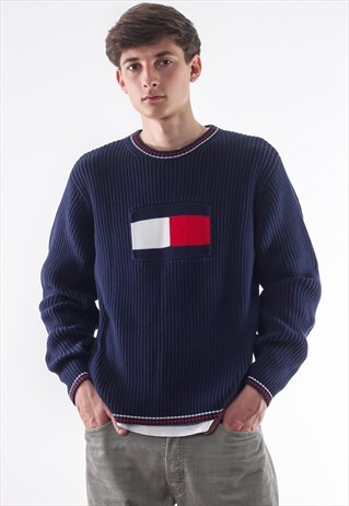 VINTAGE TOMMY HILFIGER SWEATER 90S NAVY BLUE BIG LOGO