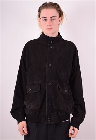 MENS VINTAGE SUEDE BOMBER JACKET XL BLACK 90S