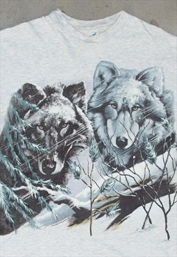  vintage 90s Double Wolf Printed Graphic Oversize T-shirt