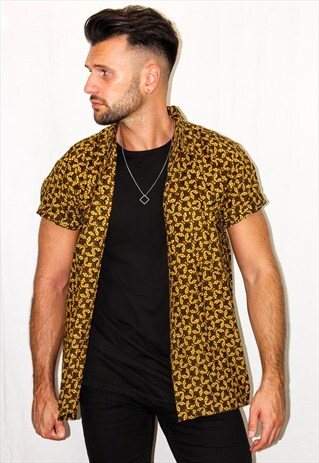 VINTAGE BLACK & GOLD PATTERNED FESTIVAL SHIRT