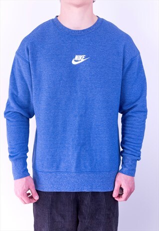 VINTAGE NIKE SPELL OUT SWOOSH CENTRE LOGO SWEATSHIRT BLUE M