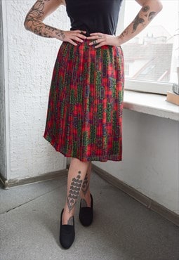 Vintage Red/Green Pleated Midi Skirt