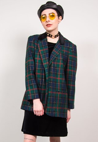 VINTAGE 90'S GREEN CHECKED TARTAN BLAZER JACKET