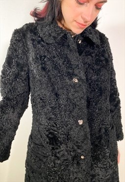 Vintage 90s fake lamb black coat 
