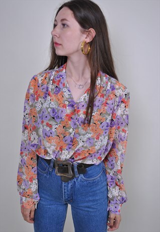 80S FLORAL SUIT BLOUSE, RETRO BOHO FORMAL SHIRT, FLOWERS