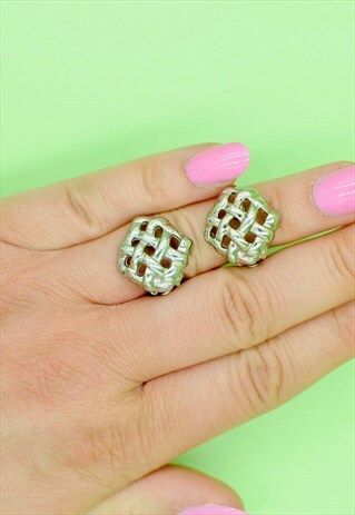60S SILVER LATTICE EARRINGS STATEMENT VINTAGE JEWELLERY