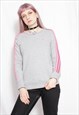 90S GRUNGE Y2K SPORTS ADIDAS GREY PINK COTTON SWEATER JUMPER
