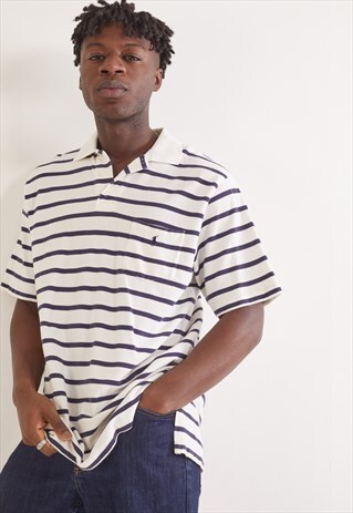 VINTAGE RALPH LAUREN STRIPE SHORT SLEEVE POLO TOP BEIGE