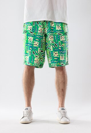 VINTAGE HAWAIIAN ALOHA 90S GREEN PATTERNED SWIM BEACH