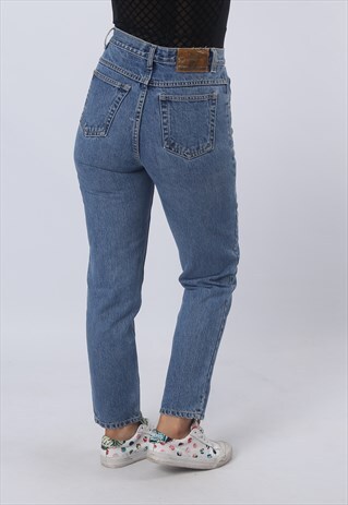 HIGH WAISTED DENIM JEANS TAPERED LEG VINTAGE UK 10 (E92T)