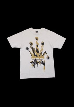 Vintage 00s Stussy Crown Graphic Print T-Shirt in White
