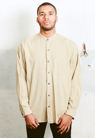 VINTAGE COLLARLESS MINIMALIST SHIRT