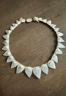 50's Vintage Mother Of Pearl Cream Shell Fabric Necklace