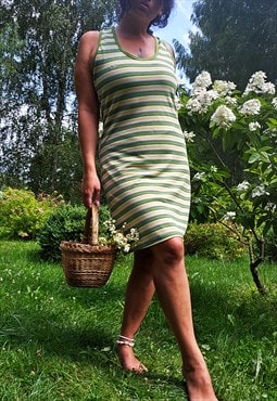 90s retro colorful green striped mini tennis dress