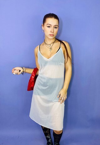VINTAGE 90S WHITE SHEER MINI SLIP DRESS