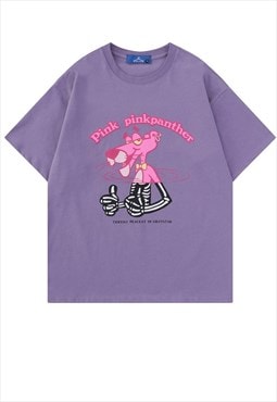 Pink panther t-shirt skeleton print tee grunge cartoon top 