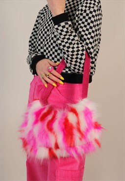 Pink Camo Faux Fur Baguette Bag