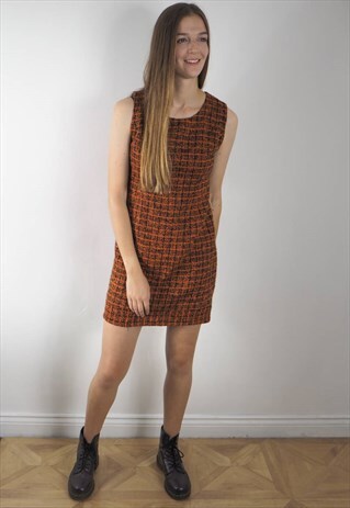 VINTAGE ORANGE CHECKED DRESS