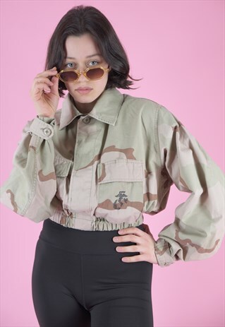VINTAGE REWORKED ARMY JACKET IN LIGHT GREEN BEIGE CAMO PRINT