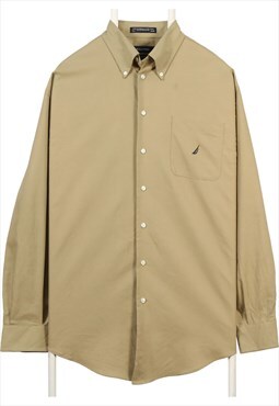 Vintage 90's Nautica Shirt Long Sleeve Button Up Plain Brown