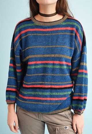 90'S RETRO STRIPED KNITTED SLOUCHY JUMPER
